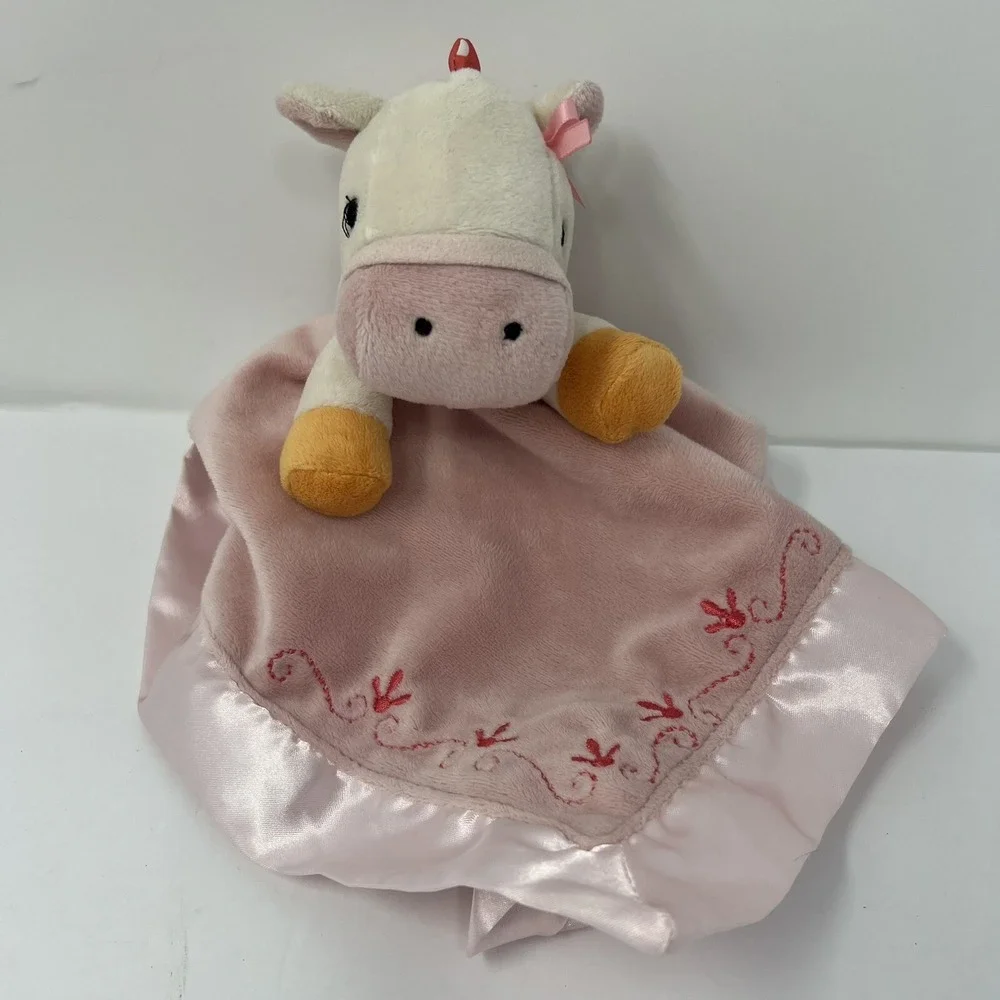 Nurture Security Lovey Pink Cow Plush Stuffed‎ Animal Soft Satin lovies 13 x 14